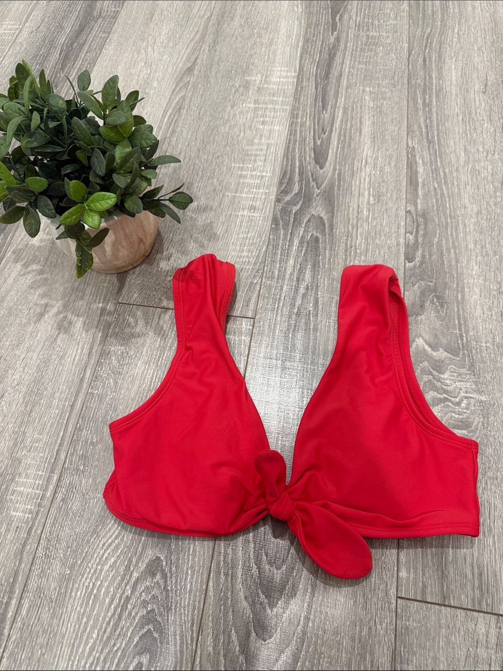 SO Red Tie-Front Bikini Top
